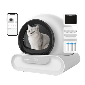LeloPets D1 self-cleaning litter box, app controlled, automatic safety sensor, large capacity with lid, suitable for multi-cat households, black
