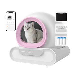 LeloPets D1 self-cleaning litter box, app controlled, automatic safety sensor, large capacity with lid, suitable for multi-cat households,  pink