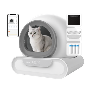 LeloPets D1 self-cleaning litter box, app controlled, automatic safety sensor, large capacity with lid, suitable for multi-cat households, gray