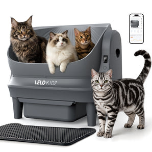 Self Cleaning Litter Box, Open Top 105L Automatic Litter Box for Multiple Cats, App Control, Safety Sensor, Anti-Pinch, Includes Mat & Liner - Gray