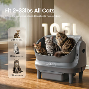 Self Cleaning Litter Box, Open Top 105L Automatic Litter Box for Multiple Cats, App Control, Safety Sensor, Anti-Pinch, Includes Mat & Liner - Gray