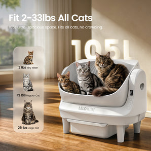 Self Cleaning Litter Box, Open Top 105L Automatic Litter Box for Multiple Cats, App Control, Safety Sensor, Anti-Pinch, Includes Mat & Liner - White