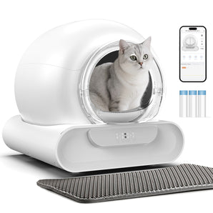 Self Cleaning Litter Box, Integrated Safety Automatic Cat Litter Box Self Cleaning 65L+9L for Multiple Cats, App Control, Odor Removal, Includes Door Curtains