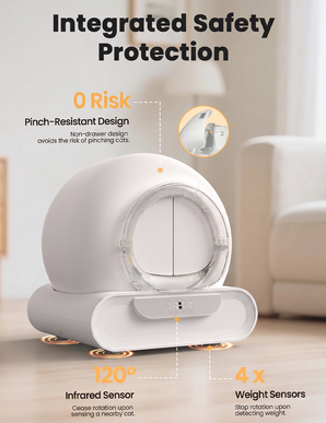 Self Cleaning Litter Box, Integrated Safety Automatic Cat Litter Box Self Cleaning 65L+9L for Multiple Cats, App Control, Odor Removal, Includes Door Curtains