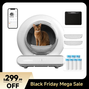LeloPets C4 Automatic Cat Litter Box + 7 Rolls (105 Count) Waste Bags Bundle